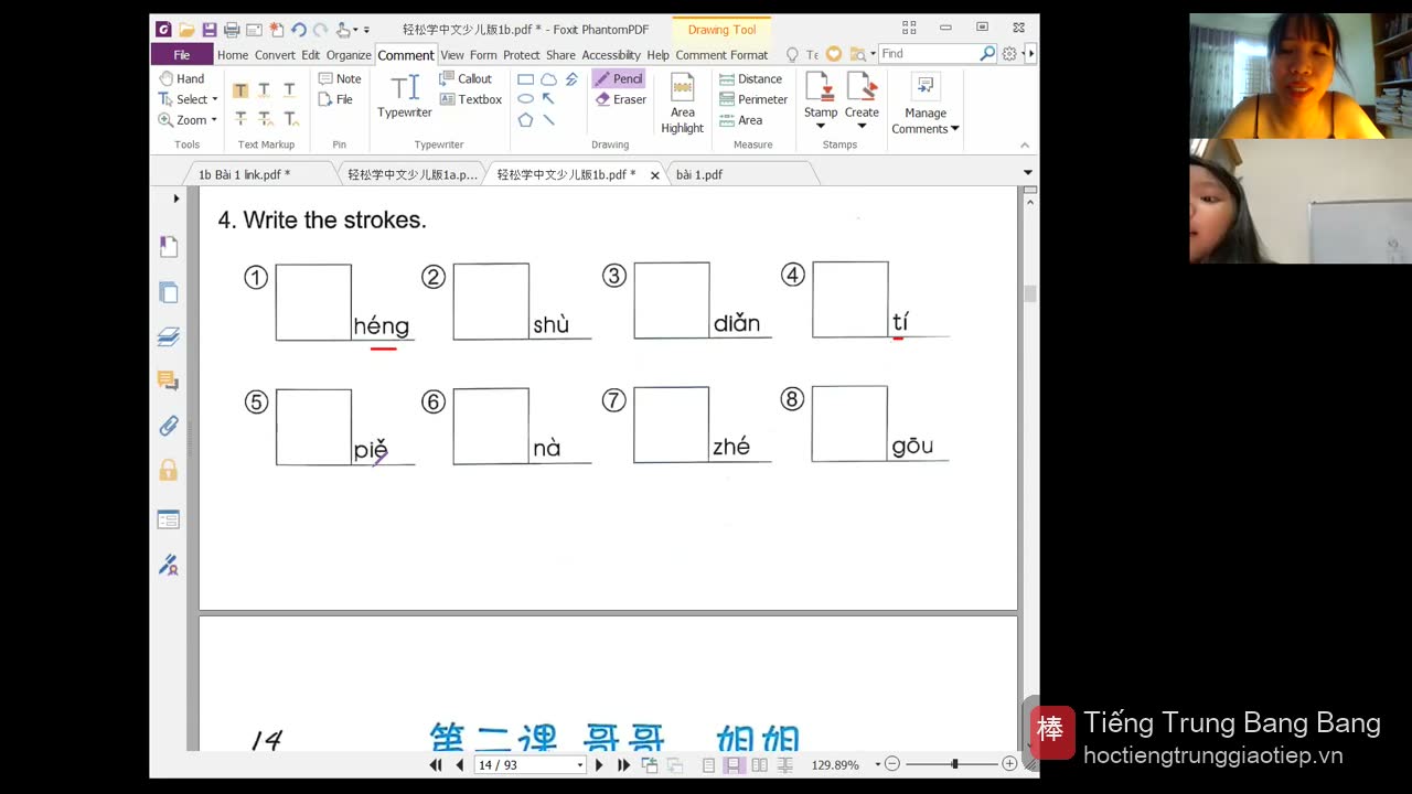 Tên các nét: hất, phẩy, mác, gập, móc